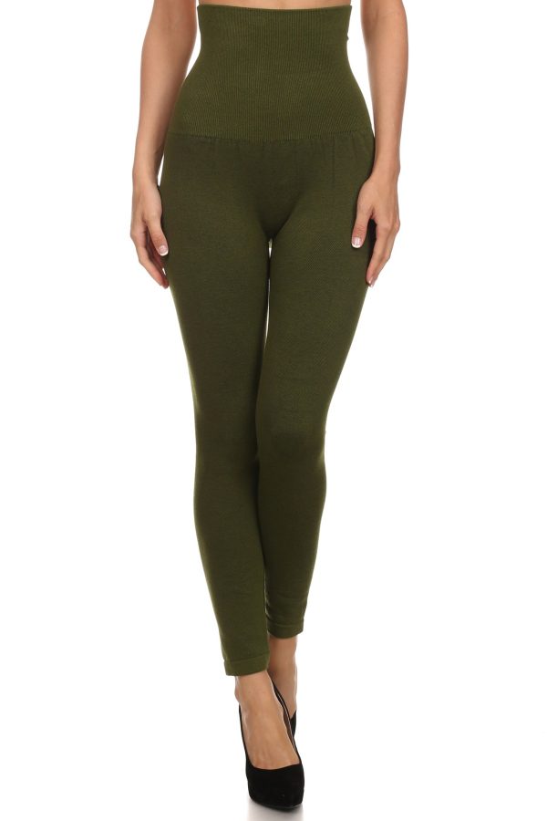 French Terry Lined Compression Control Top Leggings Hot on Sale - Image 2
