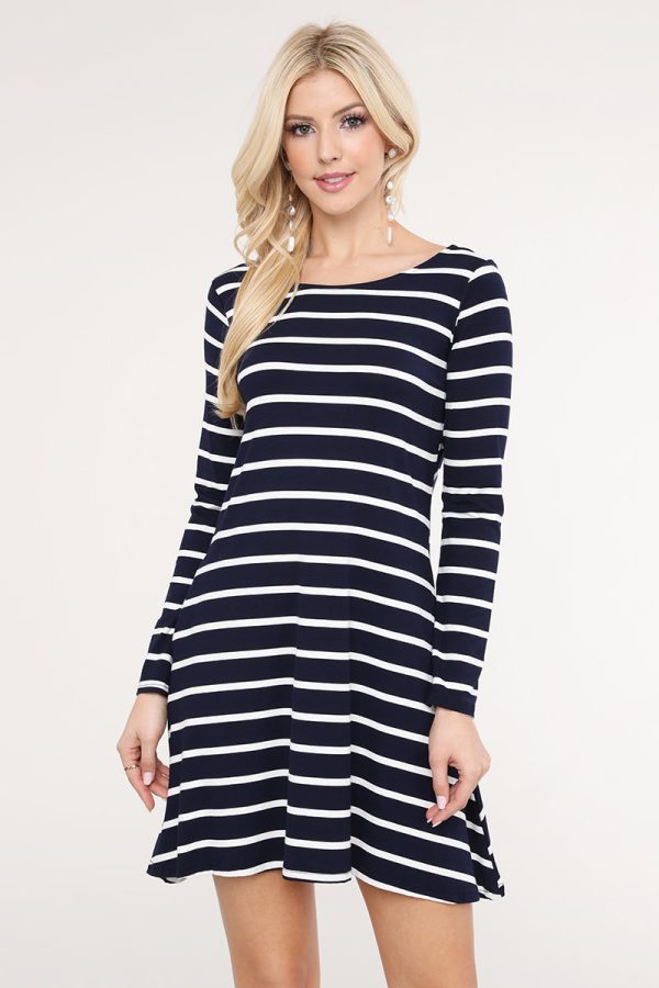 Chic Stripes V-Back Swing Dress Supply - Image 5